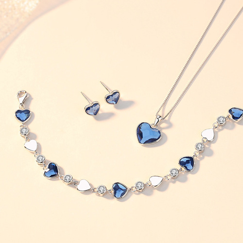 Heart of the Ocean necklace sterling silver Austrian crystal pendant Korean style fashion love clavicle chain heart-shaped commemorative gift