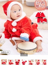 出口日本外貿童裝批發日單原單外貿爬服聖誕節帽兩件套連體聖誕裝