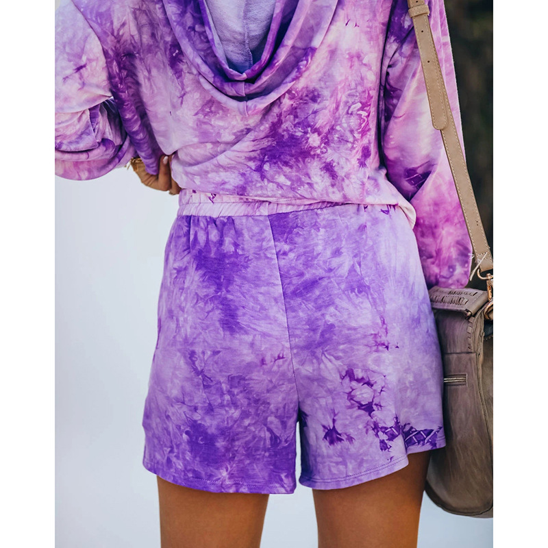 tie-dye printed hooded long-sleeved casual set NSZH25137