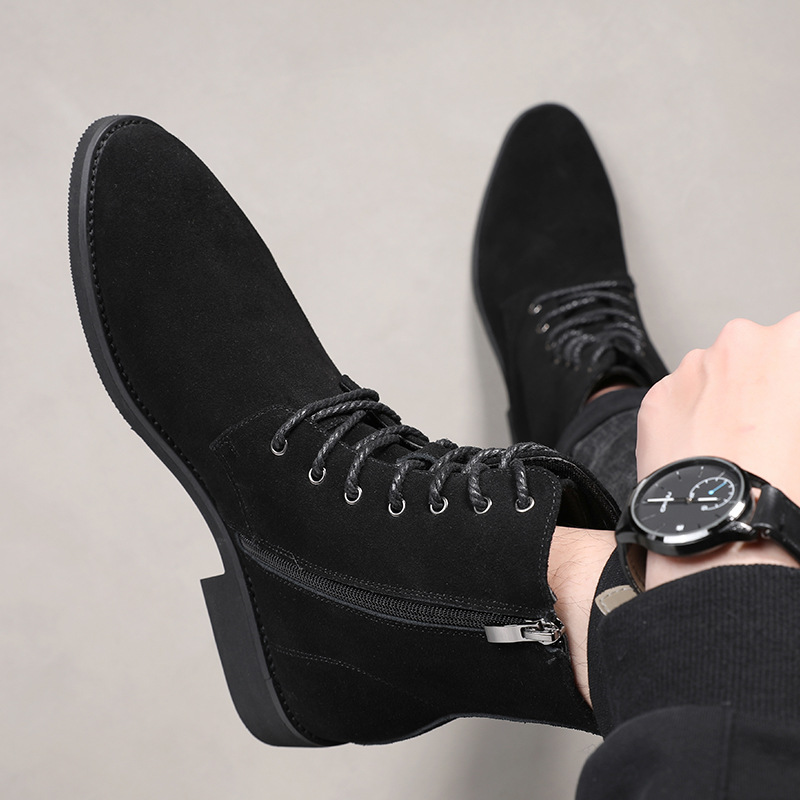 Men's ankle boots and fleece warm lace-up boots_voghion.com