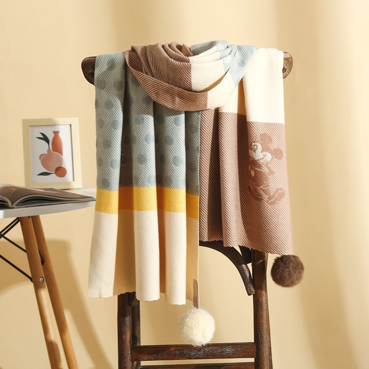 芮贝 羊绒围巾女冬季韩版保暖学生长围脖可爱秋冬百搭厚围巾披肩