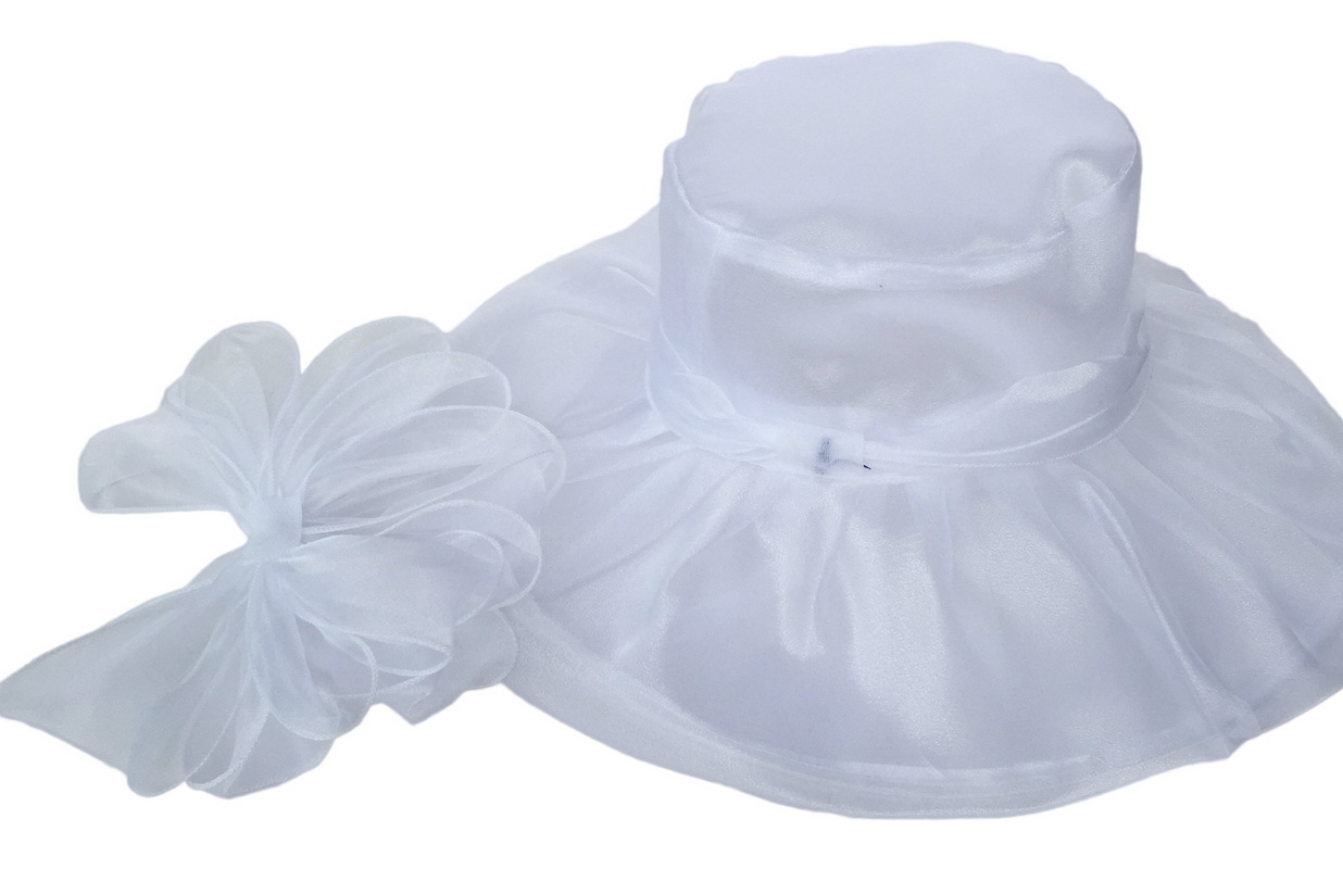 Wide Eaves Rim Women's Elegant Solid Color Flowers Wide Eaves Fedora Hat