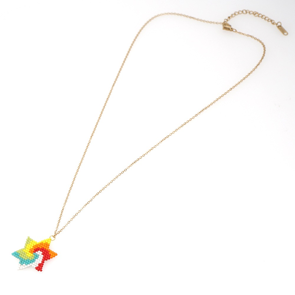 Fashion Ethnic Style Wild Stainless Steel Rice Beads Woven Rainbow Five-pointed Star Beaded Handmade Necklace display picture 6