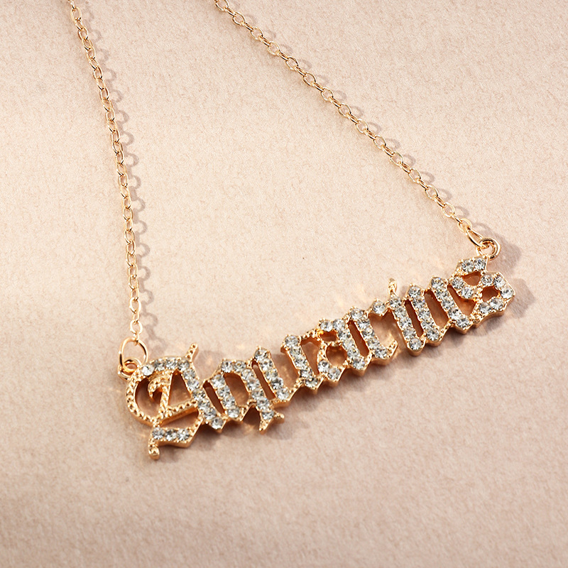 fashion  retro  diamond twelve constellation necklace