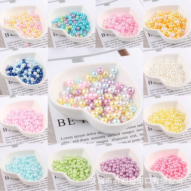 3-10mm Color Perforated Abs Pearls Mixed Color DIY Handmade Beads Bracelet Jewelry Accessories White Beige