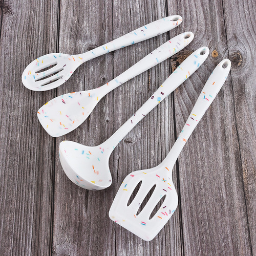 New silicone kitchenware ten-piece set candy pattern creative kitchen non-stick cooking spoon spatula egg beater drop shipping