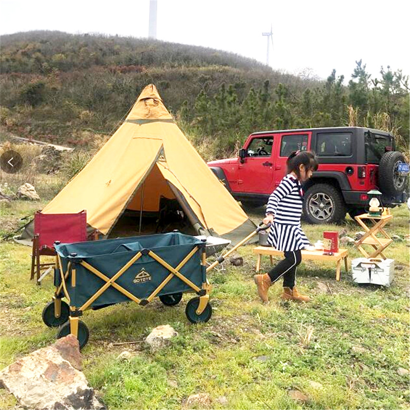 GOTOYE Camping en el hogar al aire libre Carrito portátil multifuncional Empuje práctico Carrito de carga ligero plegable