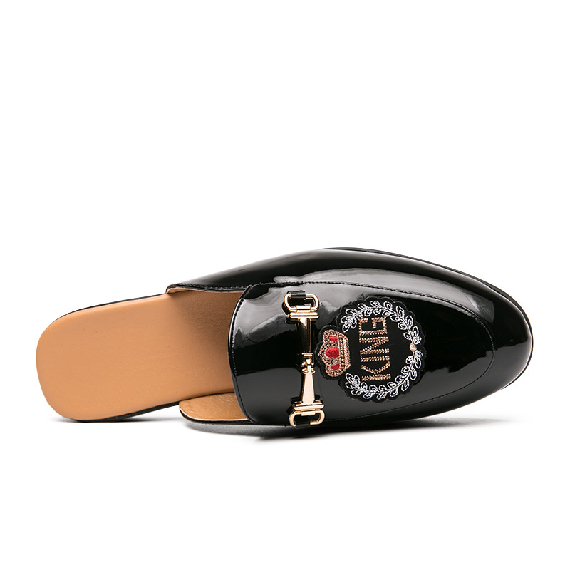 2021 Spring/Summer New Loafers Shiny Leather Half Slippers Trendy Breathable Casual Men's Shoes Fashion Embroidery_vogvips.com