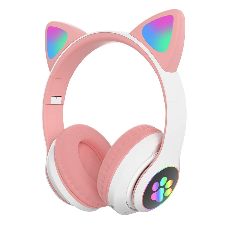 Наушники с кошачьими ушками по Bluetooth, беспроводная стерео, бас, светодиодные лапы (Белый/Розовый/Черный/Синий/Зеленый/Фиолетовый)