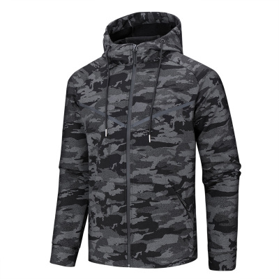 2020秋冬户外运动外套男迷彩抓绒连帽卫衣加绒加厚保暖针织开衫