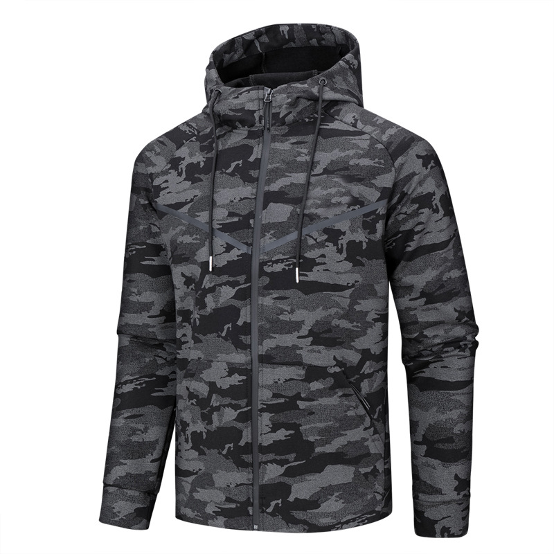 2020秋冬户外运动外套男迷彩抓绒连帽卫衣加绒加厚保暖针织开衫