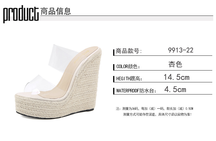 New High-heeled Slope With Transparent Hemp Rope Sandals Wholesale Nihaojewelry display picture 16