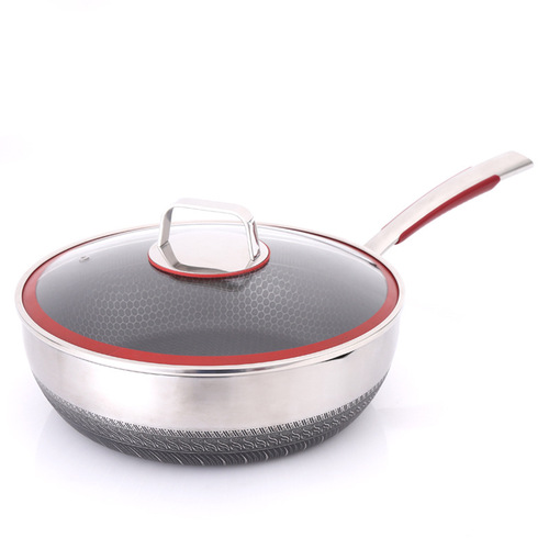 Small Zhi pot square rim full screen honeycomb 304 stainless steel wok for home use non-coated non-stick gift pot set wholesale