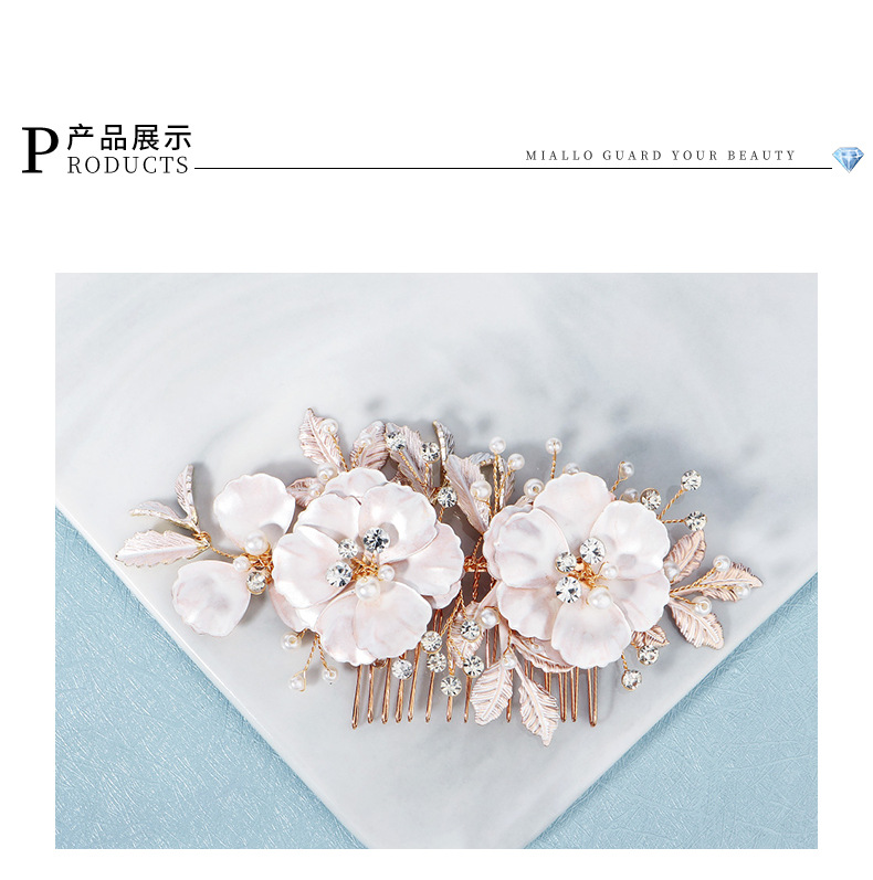 beautiful flowers pearl comb handmade rhinestone comb bridal hair headdress wholesale nihaojewelrypicture4