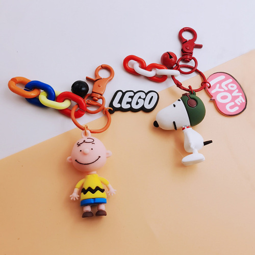 Cartoon silicone cute Snoopy doll keychain Charlie Sanmao boy keychain chain bag pendant jewelry