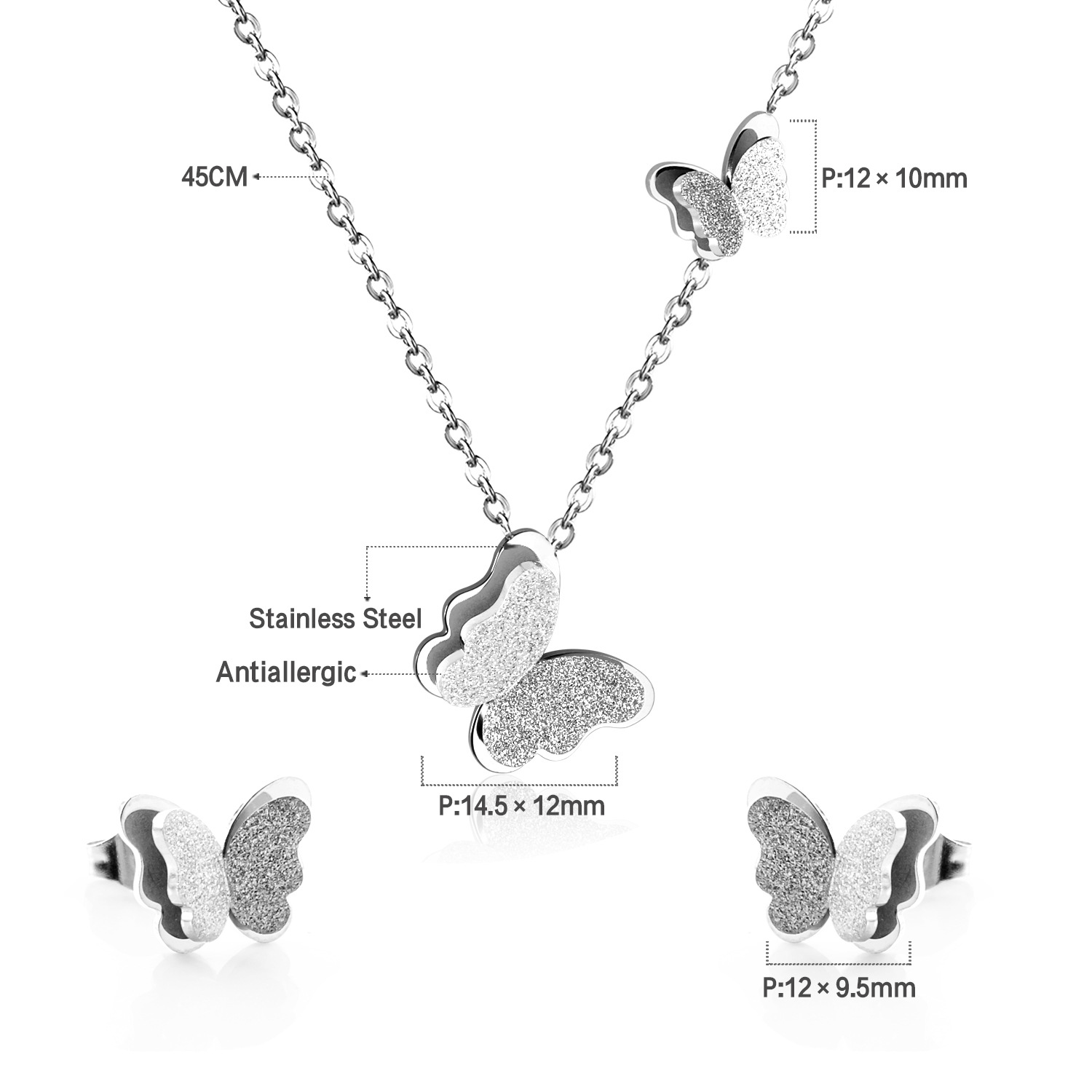 Fashion Butterfly Stainless Steel Plating Earrings Necklace