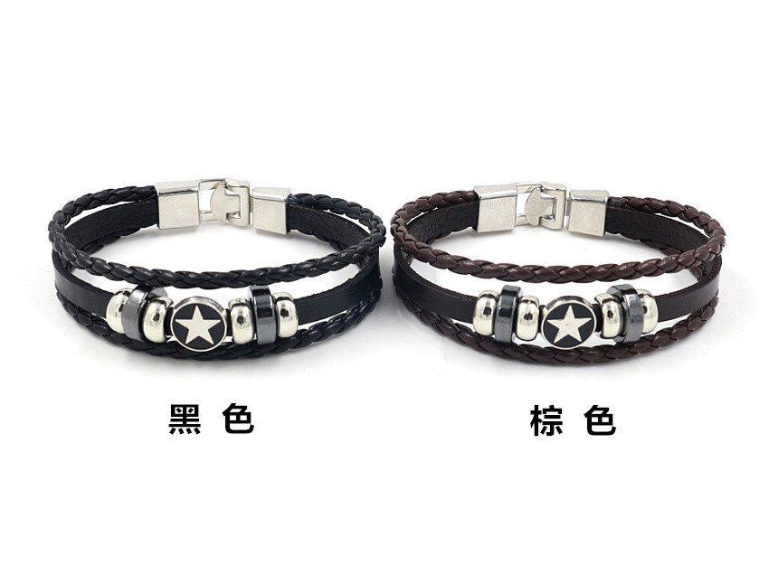 Joyería De Los Hombres Retro De Cinco Puntas De Aleación De Estrella Pulsera De Cuero Trenzado Estrella Pulsera Al Por Mayor Nihaojewelry display picture 1