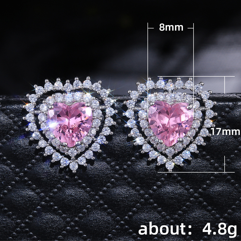 Fashion Hollow Heart Zircon Heart Copper Earrings Wholesale display picture 1