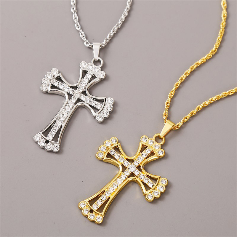 exaggerated hip hop cross necklace creative hip-hop rhinestone pendant jewelry wholesale nihaojewelr