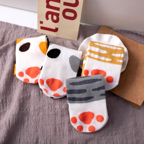 Spring and Autumn Socks Women's Boat Socks Cartoon Cat Claw Straight Cotton Socks Japanese Ladies Short Socks Shallow Mouth Student Socks Wholesale