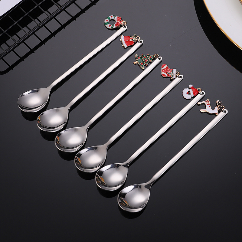 304 Stainless Steel Christmas Spoon Creative Mixing Spoon Santa Claus Christmas Tree Christmas Elk Cute Set Spoon