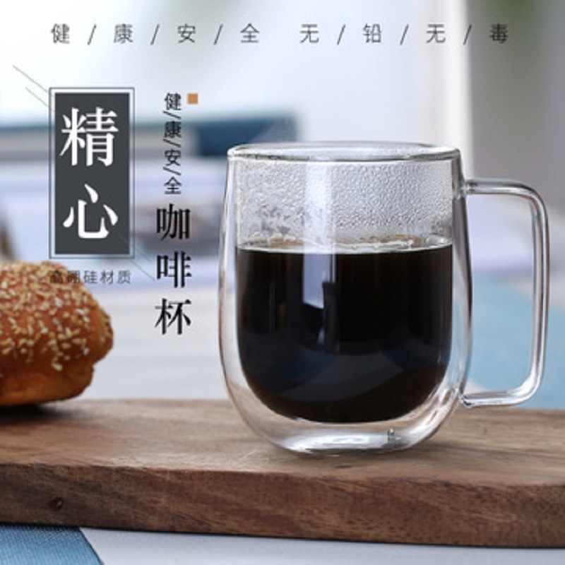 Fábrica al por mayor de vidrio de doble capa creativa taza de café transparente taza de té taza de vidrio resistente al calor