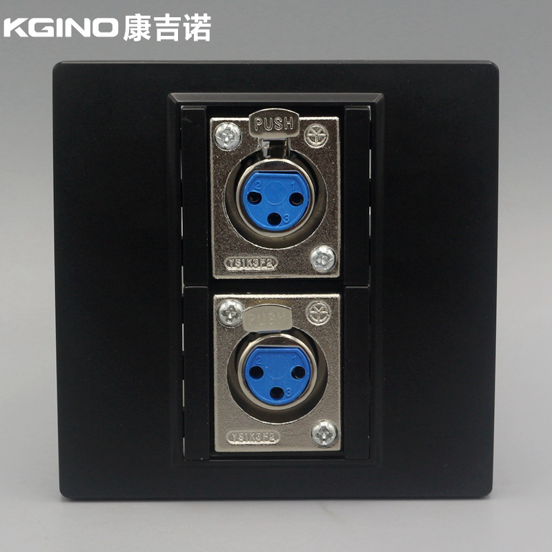 黑色双母卡农插座86型2个卡侬面板大三芯话筒口插座KTV麦克风墙插