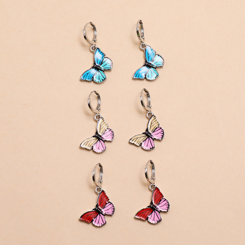 Fashion Retro Ins Colorized Butterfly Drop Oil 3-piece Earrings Japan And South Korea Fresh Personality Temperament Wild Set Earrings display picture 5
