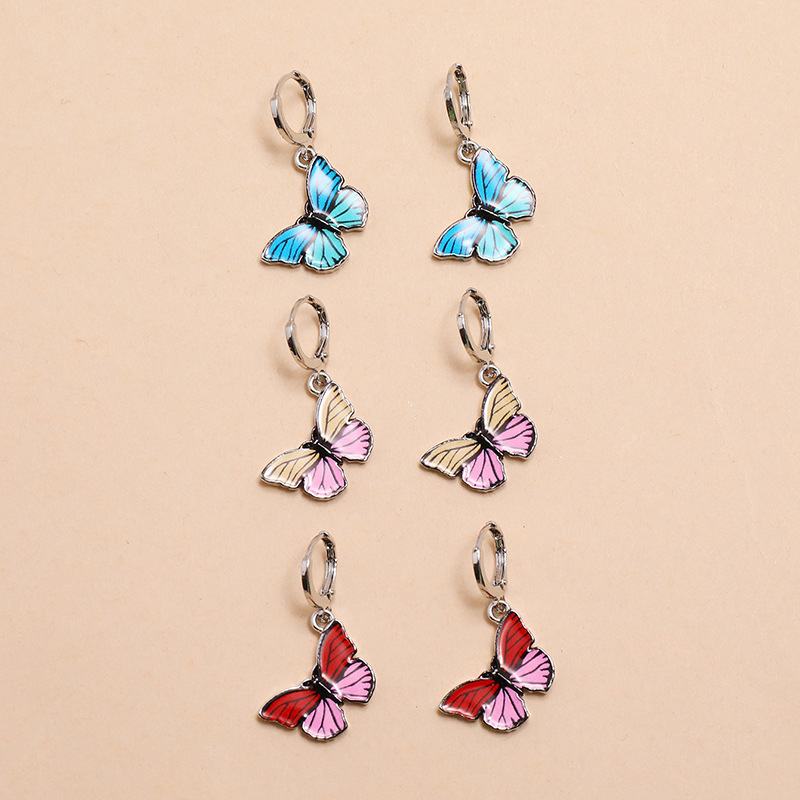 Mode Rétro Ins Colorisation Papillon Baisse De Pétrole 3-pièce Boucles D'oreilles Japon Et La Corée Du Sud Fraîches Personnalité Tempérament Sauvage Ensemble Boucles D'oreilles display picture 5