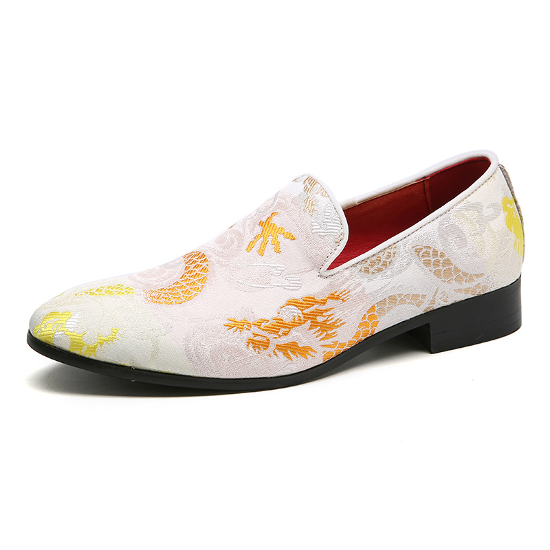 Fashion fashion shoes Pointed men's leather embroidered single shoes_voghion.com