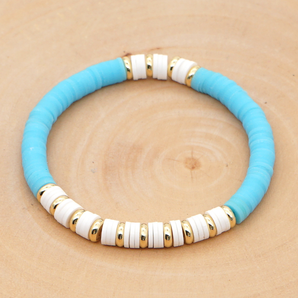 Bohemian Rainbow Color Polymer Clay 6m Bracelet Female Stainless Steel Color Retaining Spacer Ethnic Style Elastic String Bracelet Ornament display picture 6