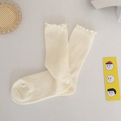春秋款日系ins白色堆堆襪可愛洛麗塔豎紋木耳邊棉質短襪子女百搭