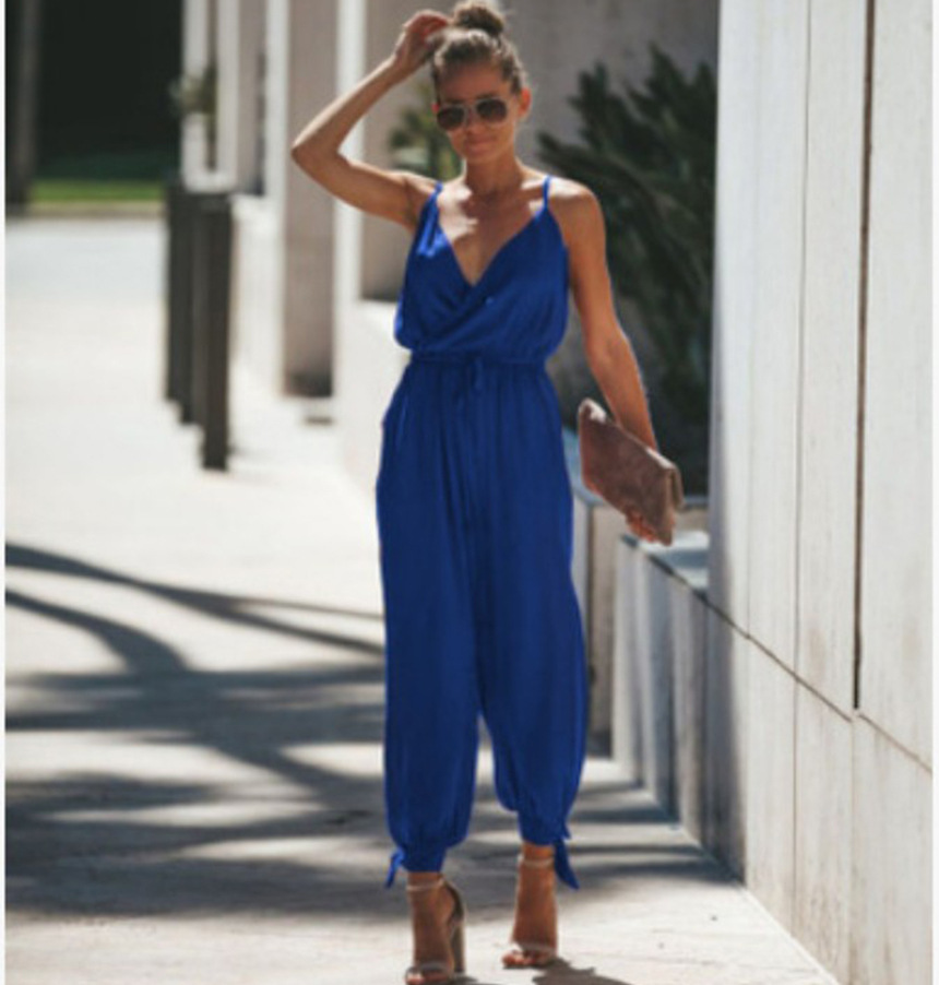 Sexy Backless Print Tied Spaghetti-Strap Cotton One-Piece Slit Pants Jumpsuit - Jumpsuits & Rompers - Uniqistic.com