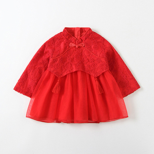 Girls dress spring new baby girl mesh dress cheongsam dress princess dress annual dress Chinese style idea9556