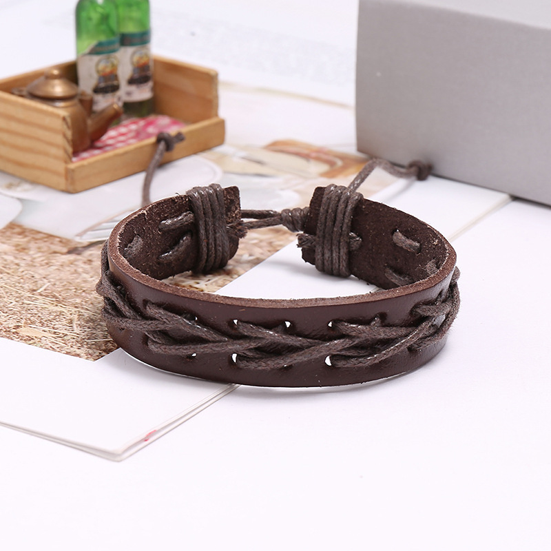 Hot sale menu0027s retro cowhide wax thread new woven bracelet leather jewelry wholesale nihaojewelr