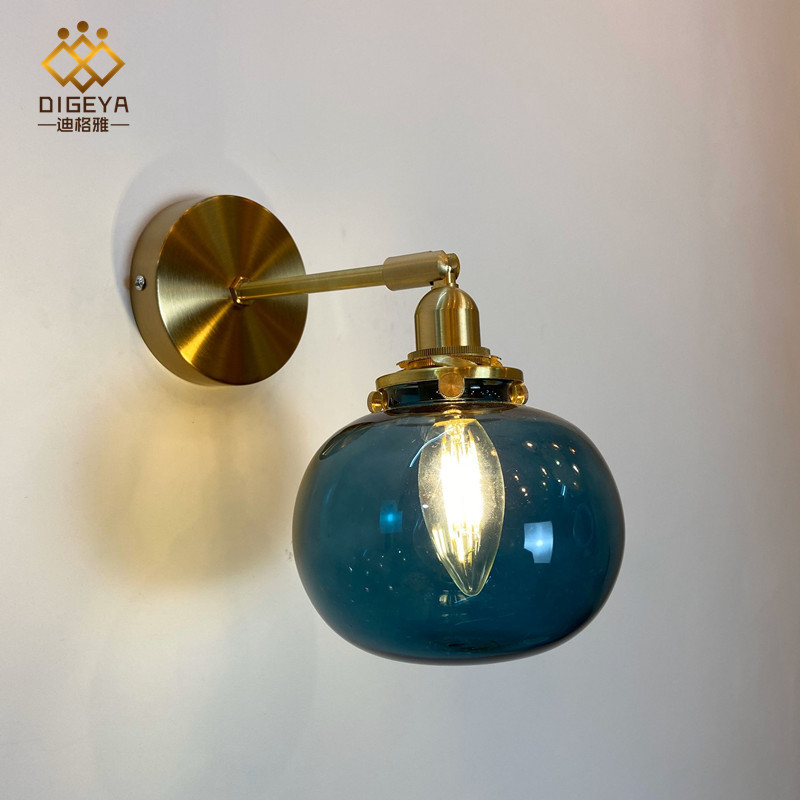 Japanese Retro Brass Glass Wall Lamp Bedroom Bedside Nordic Simple Entrance Hallway Bathroom Bathroom Mirror Headlight