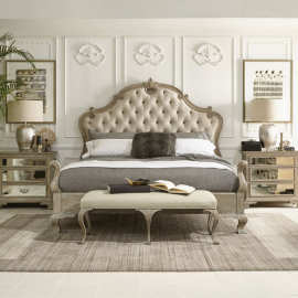 美式乡村实木双人床复古法式风化做旧橡木1.8米主卧床高背雕花床