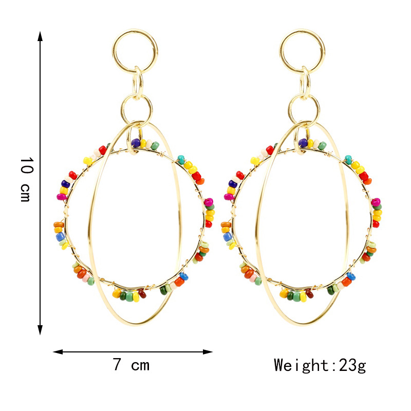 Exaggerated Geometric Round Long Chain Rice Bead Earrings Trend Large Multi-layer Earring Wholesale Nihaojewelry display picture 1