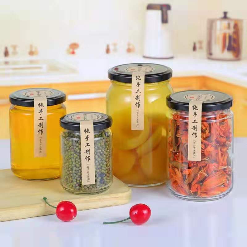 批发350ml圆形酱菜瓶玻璃罐头瓶带盖果酱瓶芝麻酱瓶燕窝瓶蜂蜜瓶