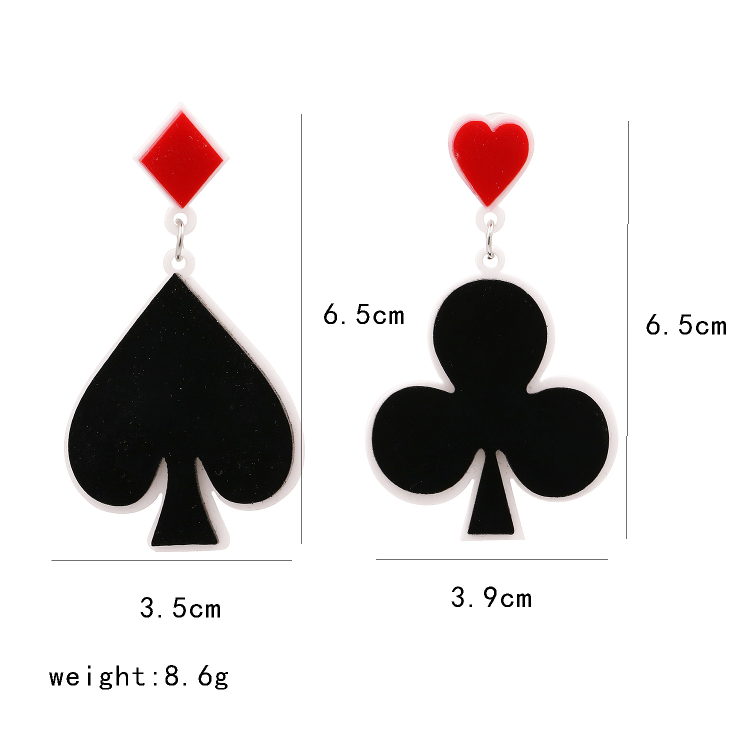 New Fashion Playing Card Spade Plum Earrings Red Square Peach Heart Earrings For Women Wholesale display picture 1