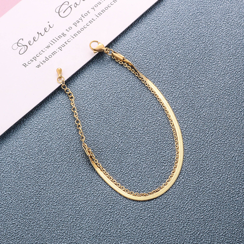 Pulsera de cadena de hoja de acero de titanio hembra ins diseño de nicho estilo coreano Cadena de hueso de serpiente plana simple pulsera personalizada de moda de todo fósforo