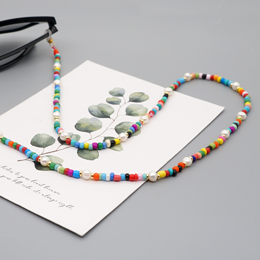 Fashion Natural Pearl Rainbow Rice Beads Letters Beach Wind Non-slip Mask Glasses Chain display picture 4