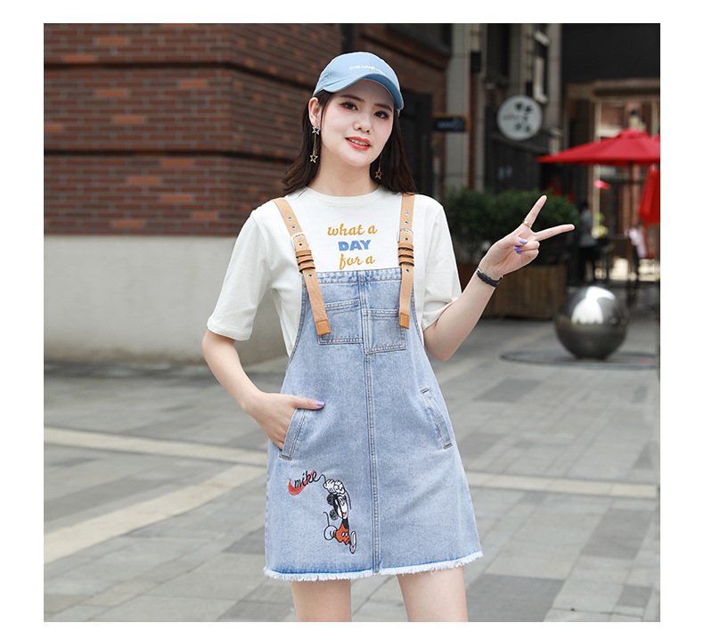 light-colored casual denim suspender skirt   NSDT19258