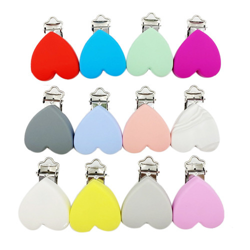 Manufacturer supplies heart-shaped silicone pacifier clip DIY duckbill clip infant pacifier anti-falling chain