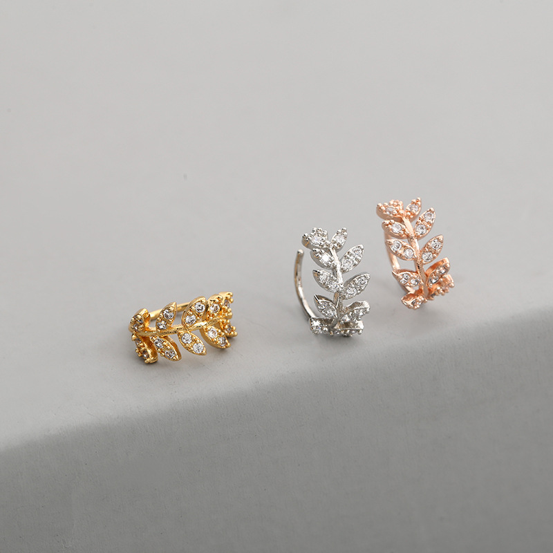 Fashion Leaf Copper Ear clips Inlay Zircon Copper Earrings 1 Piece