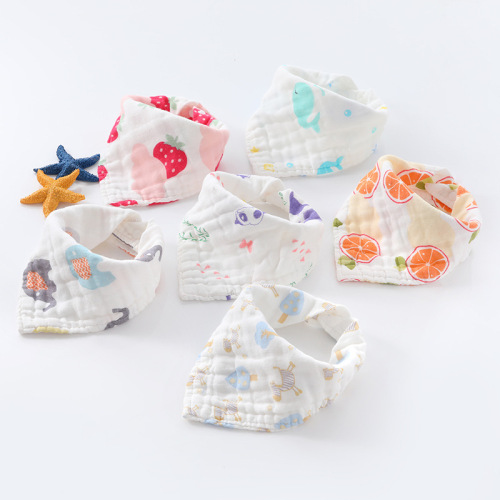 Infant bib Wholesale high density eight-layer gauze triangular scarf Cartoon infant bib bib bib