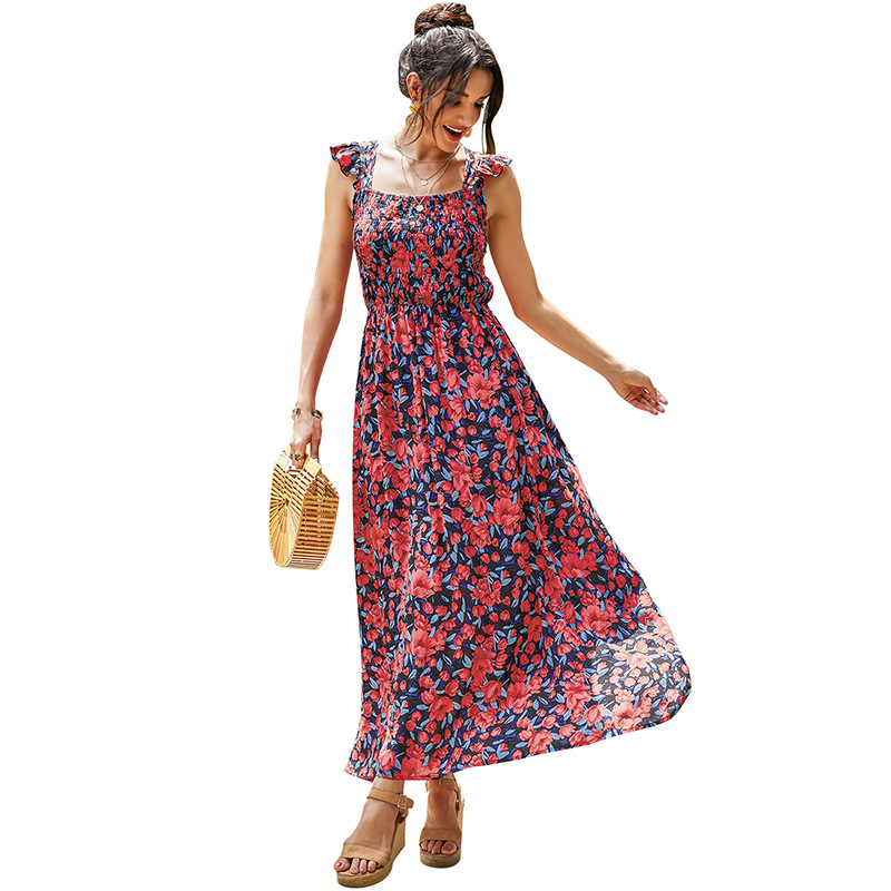 fashion floral high waist sleeveless suspender long dress NSMAN53284