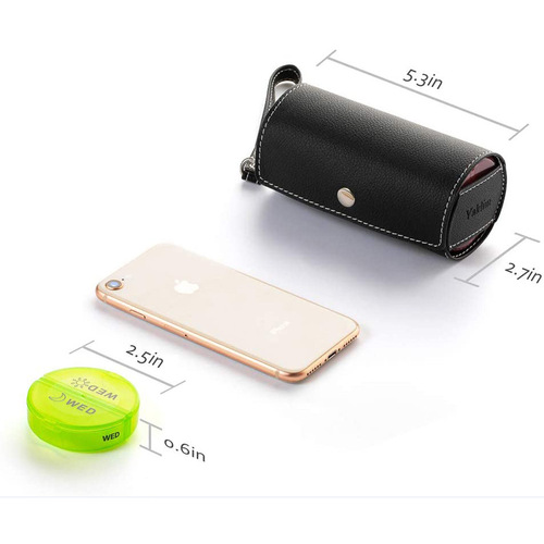 Foreign trade hot selling AMPM 2 times a day large pill storage box PU leather box round travel 7-day pill box