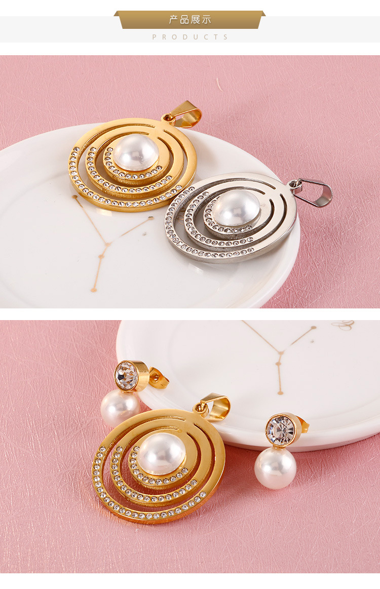 Fashion New Hollow Stainless Steel Round Pearl Necklace Earrings Set Wholesale Nihaojewelry display picture 1