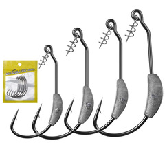 曲柄鈎寬腹帶鉛柄鈎 路亞魚鈎 海釣鈎 軟蟲鈎 加配重鉛5個/袋